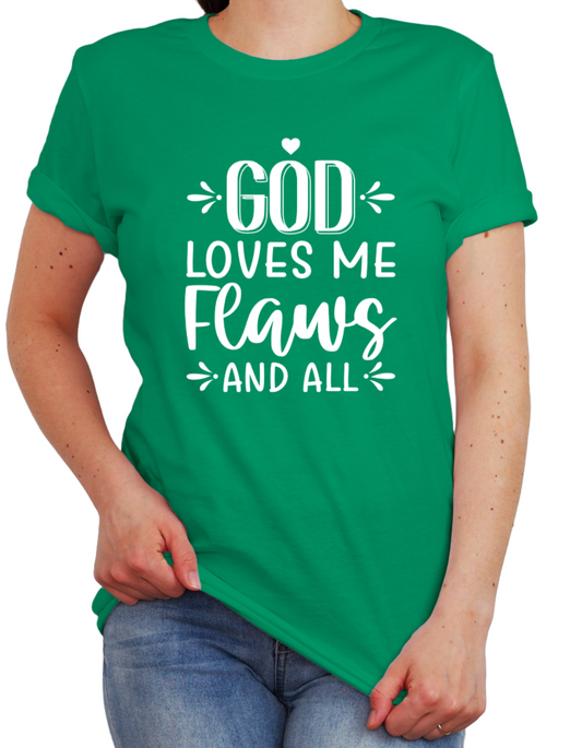 Religious Tee Shirts, God loves me flaws and all Unisex Heavy Cotton Tee