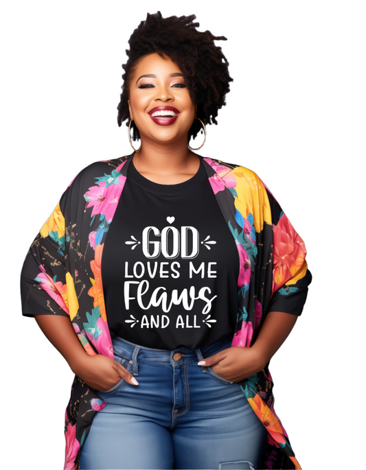 Religious Tee Shirts, God loves me flaws and all Unisex Heavy Cotton Tee